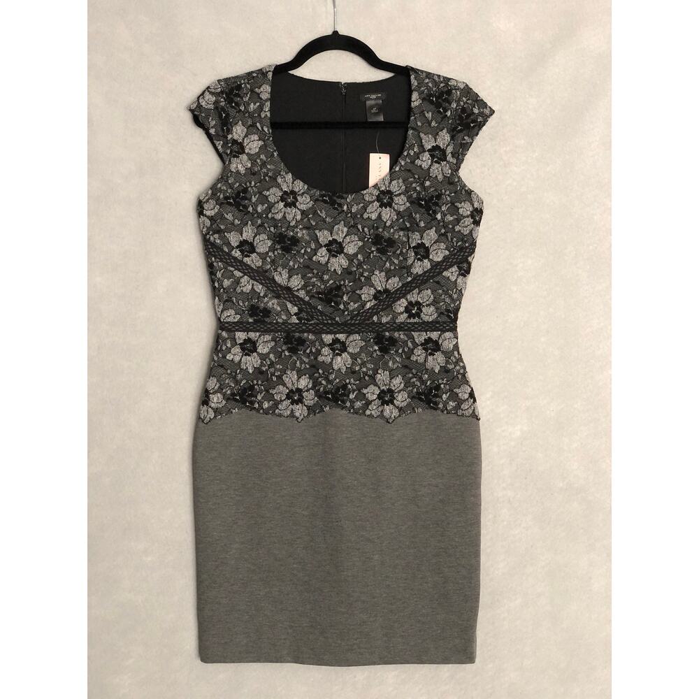 Ann Taylor Petite Cap Sleeve Dress Women's 4P Fitted Gray NEW